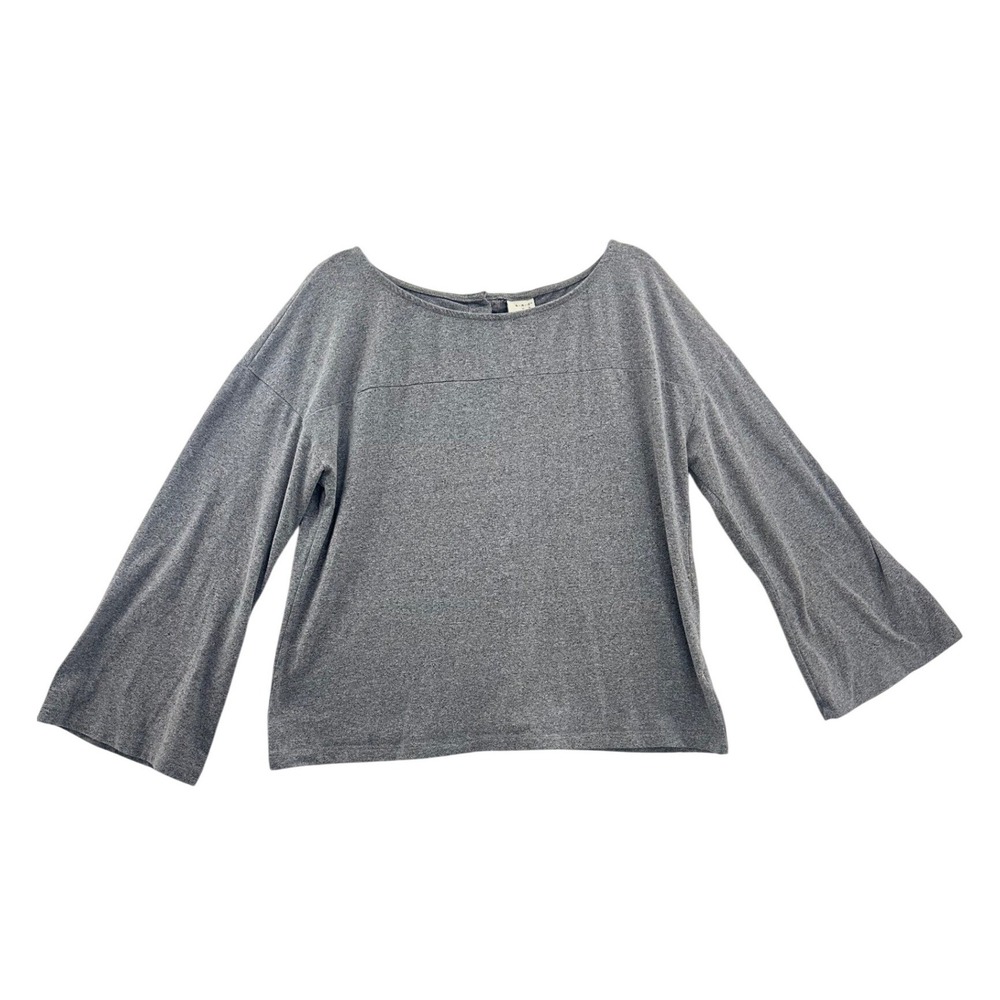 A New Day‎ Gray Boat Neck Bell Sleeve Button Back Top Women's Size L